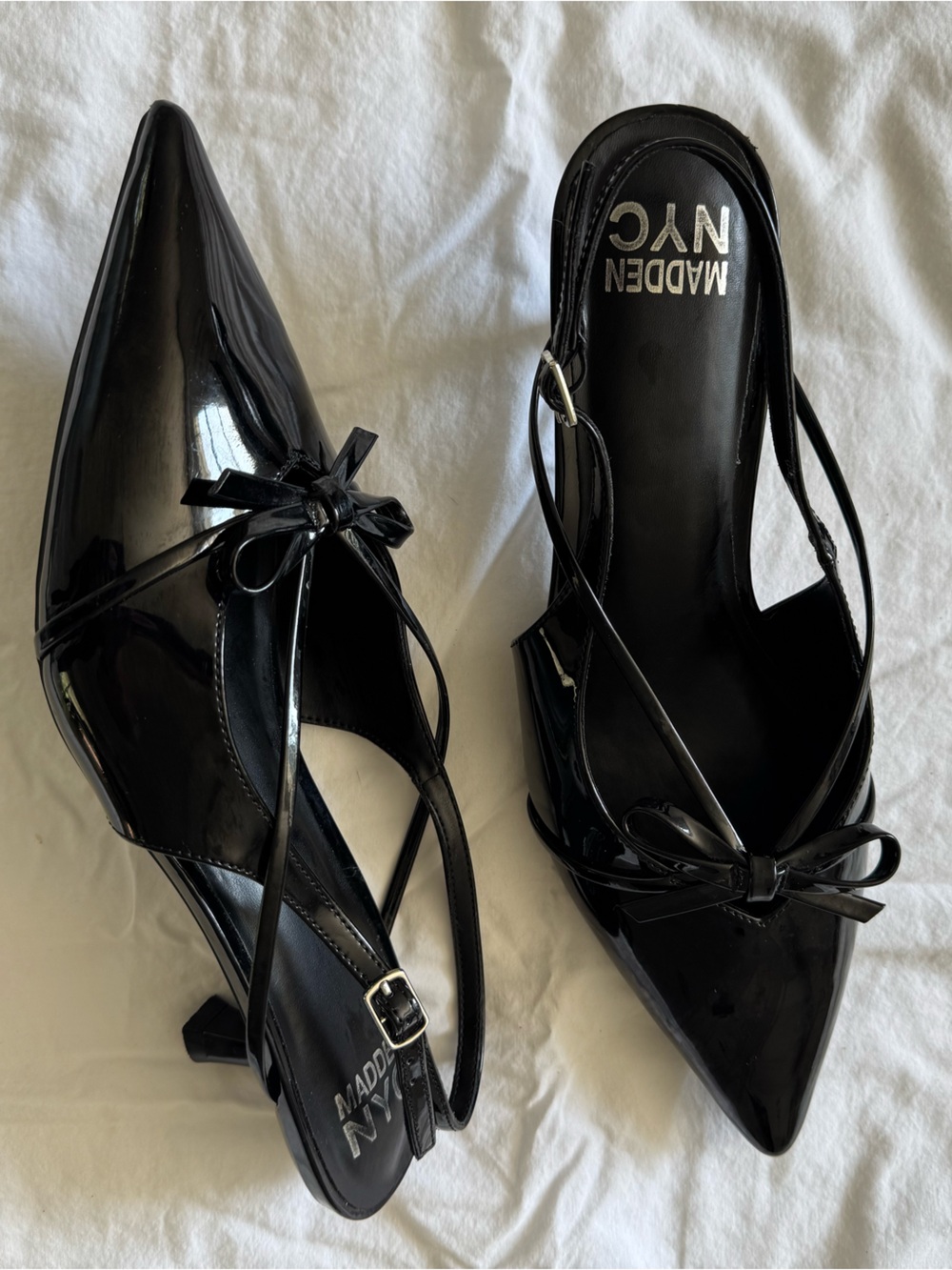 Madden NYC Black Patent Pointed-Toe Slingback Heels - Picture 3 of 4